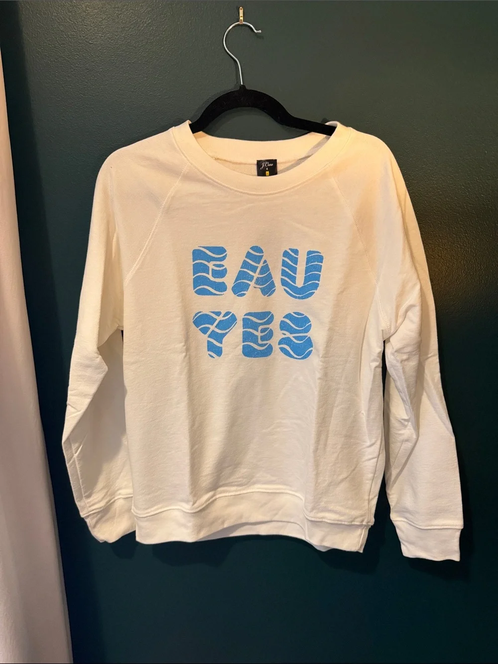 J. Crew Cream Crewneck Sweatshirt with Sky Blue Graphic